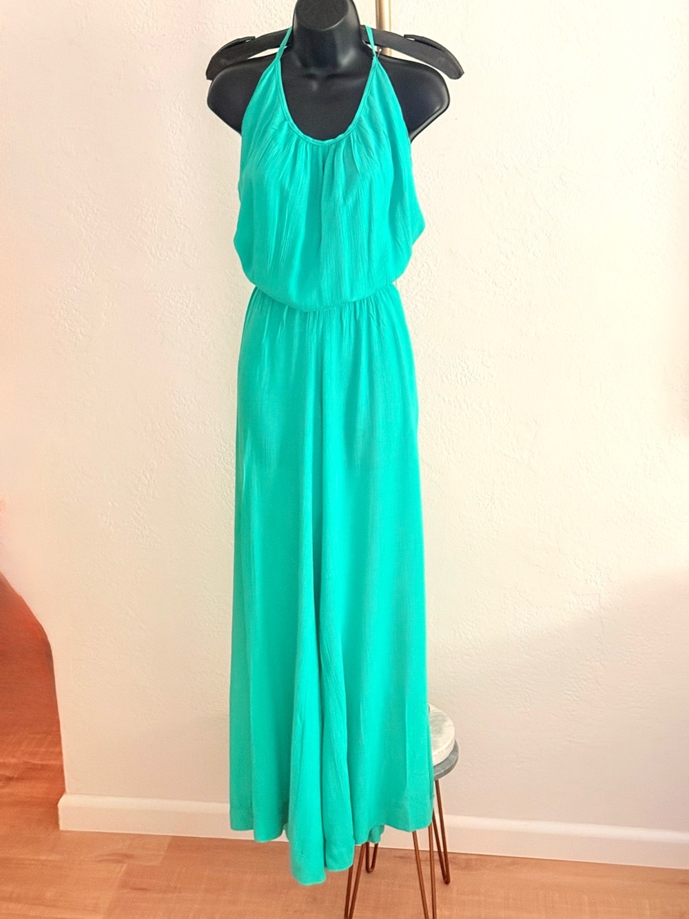 Elan Turquoise Flowy Wide-Leg Jumpsuit Blouson Bodice M Boho Resort Minimalist